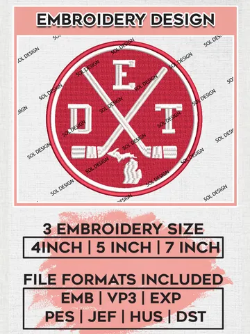 NHL Detroit Red Wings Hockey Team DET Logo Embroidery Design, NHL Detroit Red Wings Logo Embroidery Files, Hockey Team Machine Embroidery, Machine Embroidery Design $6.99