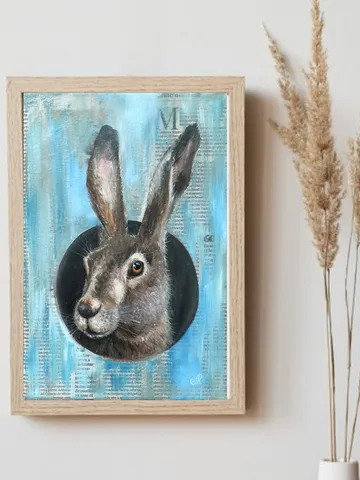 Rabbit Original Painting Animal Oil Art Hare Painting Animal Artwork $142.88