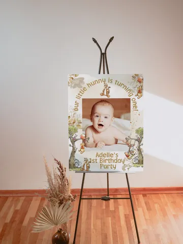 PhotoFrame Winnie the Pooh Birthday Party; Winnie Pooh 1st Birthday Editable Photo frame Banner Birthday Party Decoration Winnie poom88 $11.62