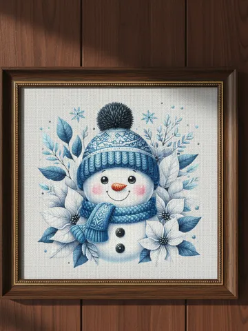 Winter Blue Snowman & Frosty Florals Cross Stitch Pattern PDF