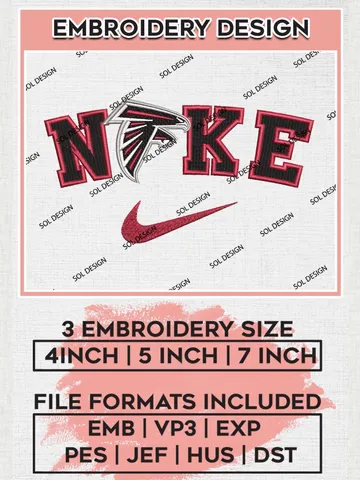 Nike Atlanta Falcons Embroidery Designs, NFL Falcons, NFL Embroidery Designs, NFL TAtlanta Falcons Machine Embroidery Design, Digital Download
