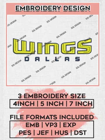 WNBA Dallas Wings Wordmark Logo Embroidery Files, WNBA Dallas Team Embroidery Designs, Basketball Teams, 3 sizes, WNBA Machine embroidery designs, Digital Download $6.99