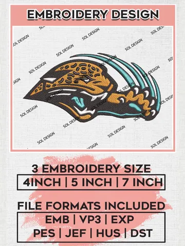 Jacksonville Jaguars Logo Embroidery Design Files, NFL Jaguars, NFL Embroidery Designs, NFL Jacksonville Jaguars Machine Embroidery Design, Digital Download