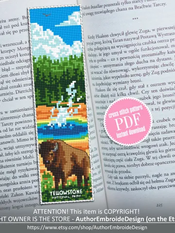 Yellowstone National park bookmark cross stitch pattern PDF download Nature cross stitch chart, Digital bookmark pattern PDF Landscape #B172 $4.40