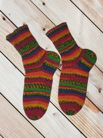 Knitted Wool Socks – Natural Sheep Wool – Warm and Cozy Winter Socks – Multi-Color Striped Design – Gift for Him & Her