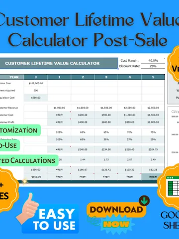 Customer Lifetime Value Calculator | Post-Sale Analysis Tool & CLV Tracker Template for Google Sheets $6.90