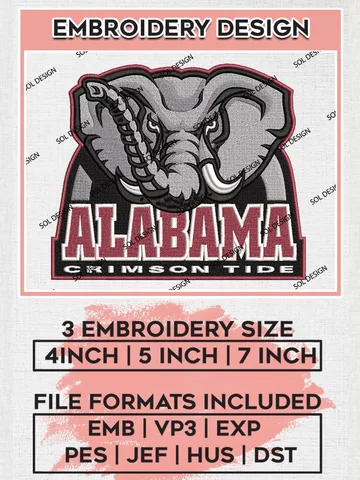 Alabama Crimson Tide NCAA Team Logo Machine Embroidery Design, NCAA Alabama Crimson Tide Embroidery Design Design files, NCAA Team Embroidery Designs, NCAA Machine Embroidery Designs, Digital Download $6.99