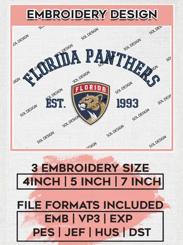 NHL Florida Panthers Hockey Team Est Logo Embroidery Design, NHL Florida Panthers Logo Embroidery Files, Hockey Team Machine Embroidery, Machine Embroidery Design