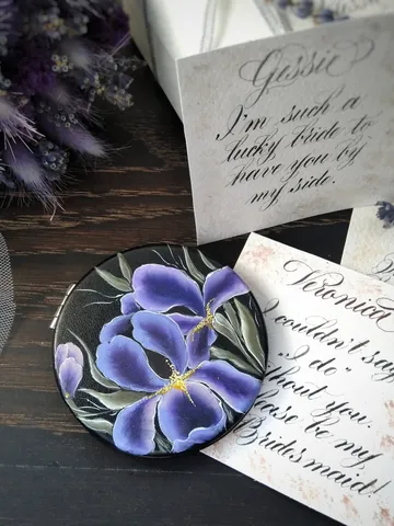 Hand painted mirror Gift for her Small pocket mirror Bridesmaid Mirror Personalized Handheld Compact Makeup bag Bridesmaid gift $31.00