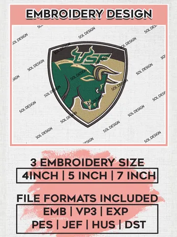 NCAA South Florida Bulls Team Logo Machine Embroidery Design, NCAA South Florida Bulls Team Design Design files, NCAA Team Embroidery Designs, NCAA Machine Embroidery Designs, Digital Download $6.99