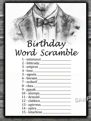 Bow Tie Birthday Word Scramble Game,Birthday Games for Him, Adult Birthday Games,Printable Birthday Games for Him $1.75