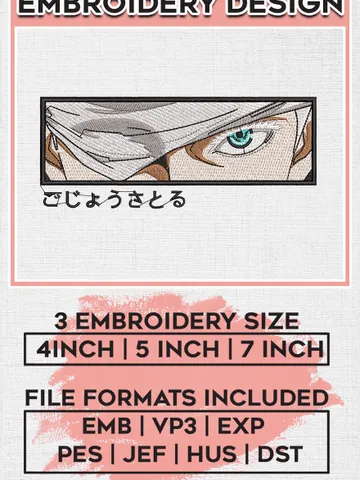 Satoru Gojo Embroidery Design file, Jujutsu Kaisen Anime Embroidery Design, Anime Pes design, Machine Embroidery Design EMB_ANIME_276 $6.99