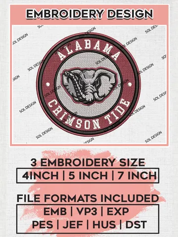 NCAA Alabama Crimson Tide Round Logo Embroidery, NCAA Alabama Crimson Tide Logo Embroidery files, NCAA Teams, Machine embroidery designs, Digital Download $6.99