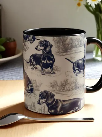 Dachshund French Toile de Jouy Ceramic Mug, Toile Coffee Cup for Doxie Mom, Sausage Dog Lover Gifts, Dog Tea Drinkware, Gift For Dog Lovers $23.35