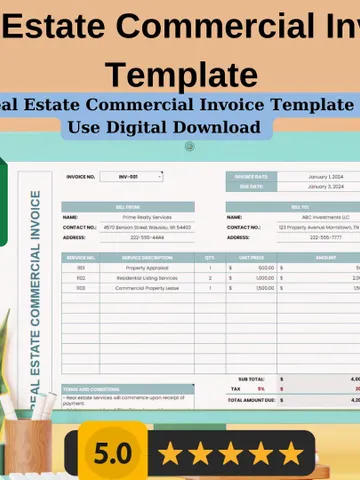 Editable Real Estate Commercial Invoice Template | Easy to Use Digital Download | Google Sheets Invoice for Real Estate Professionals $5.46