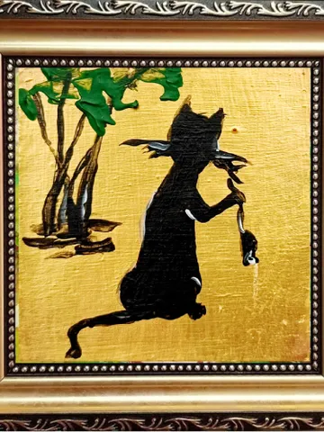 Black cat Mini painting a black cat and mouse painting framed 4x4 in Original Handmade painting Gift by ArtProkopaloSv $55.00
