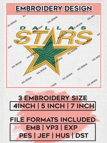 NHL Dallas Stars Writing Logo Embroidery Designs, NHL Dallas Stars Team Logo Embroidery, Hockey Team Logo Emb Files, NHL Stars Logo, Machine embroidery Files, Digital Download $6.99