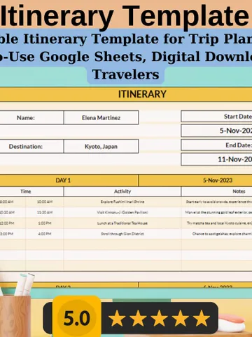 Itinerary Template | Editable Google Sheets, Digital Download, Easy-to-Use Travel Planner for Vacation, Business Trips & Event Planners $5.46