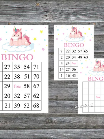 Unicorn bingo cards,Rainbow Unicorn bingo game,Unicorn printable bingo cards,60 Bingo Cards,INSTANT DOWNLOAD--319 $3.95