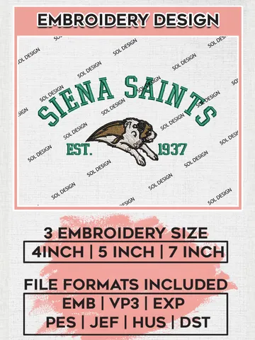 Siena Saints Est 1937 Embroidery Designs, NCAA Siena Saints Team Embroidery, NCAA Team Logo, 3 sizes, Machine embroidery Files, Digital Download $6.99