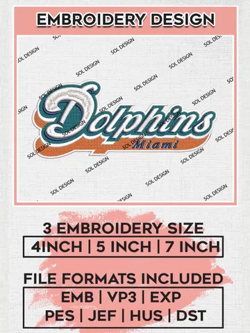Miami Dolphins Wordmark Embroidery Design Files, NFL Dolphins, NFL Logo Embroidery Files, NFL Miami Dolphins Machine Embroidery Design, Digital Download