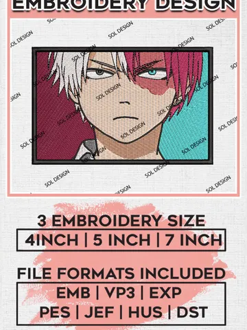 Todoroki Shouto Embroidery Designs, Shoto Embroidery Files, My Hero Academia Machine Embroidery, Digital Pes File EMB_ANIME_124 $6.99