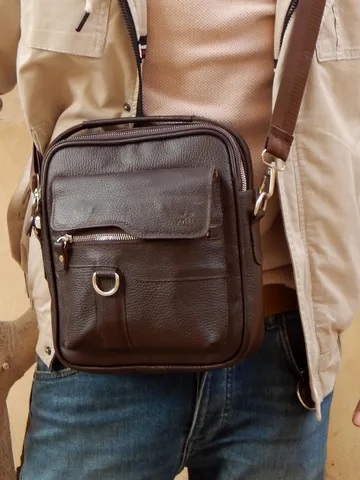 Leather Shoulder Bag, Handmade Crossbody Bag, Everyday Durable Bag, Zippered shoulder bag, Mens purse with a flap, Unique Gift for Him $55.00