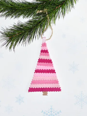 Pink christmas ornaments, mini christmas tree decor, felt christmas tree, modern above bed decor, christmas mantel decorations. $3.00
