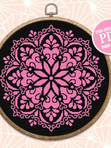 Mandala cross stitch pattern download PDF Monochrome cross stitch Flower mandala ornament cross stitch chart Easy mandala digital PDF #M114 $4.60