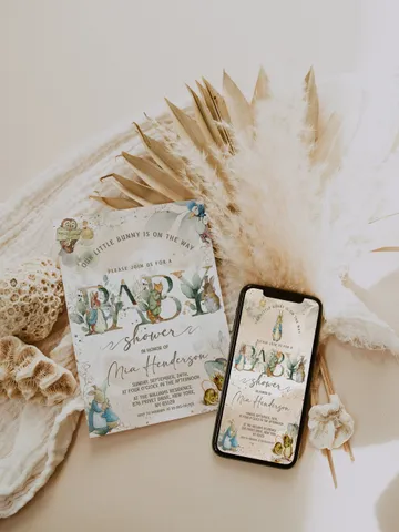 Classic Peter Rabbit Baby Shower Invitation; Neutral Baby Shower Template; Peter Rabbit Baby Shower Invite; pr2 $11.62