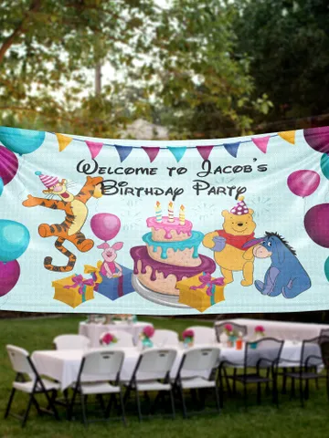 Winnie the Pooh Birthday Banner Personalized Party Backdrop Decoration ikban3 $52.99