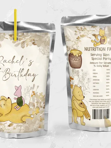 Juice Label Winnie the Pooh; Winnie Pooh 1st Birthday; Printable Juice Label;Winnie the Pooh Party Decoration; Editable Winnie Pooh flw12 $10.45