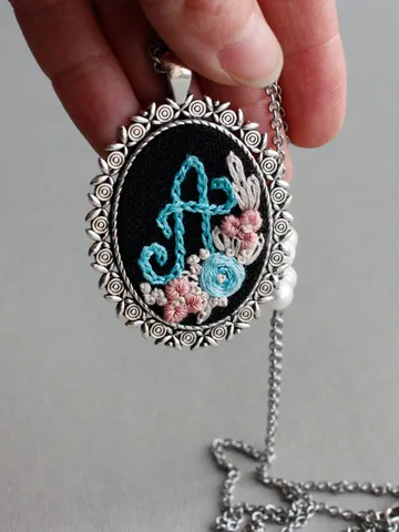 Handmade custom monogram icursive nitial necklace Big letter A personalized pendant freshwater pearl Meaningful floral gift for mom