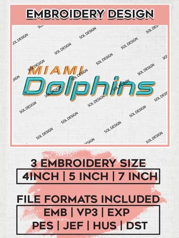 Miami Dolphins Wordmark Machine Embroidery Design Files, NFL Dolphins, NFL Logo Embroidery Files, NFL Miami Dolphins Machine Embroidery Design, Digital Download