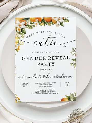 Editable Orange Gender Reveal Party Invitation A Little Cutie is on the Way Citrus Gender Reveal Invites Template Instant Download - I104 $7.00