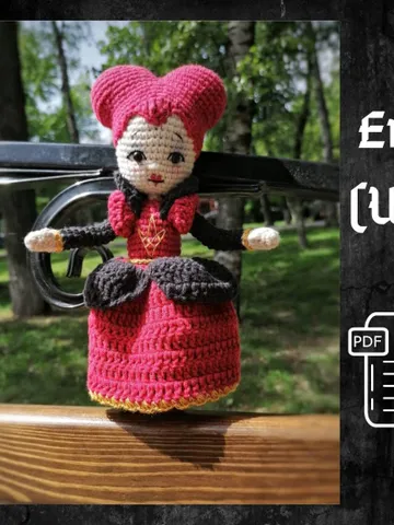 PDF Crochet Red Queen of Hearts Pattern doll, Alice in Wonderland, Red Queen Amigurumi , Pattern Crocheted doll with hair, Amigurumi doll $9.40