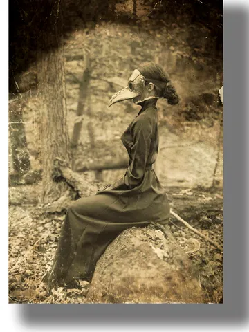 Vintage Halloween Portrait Photo - The Girl is a Plague Doctor. $21.00