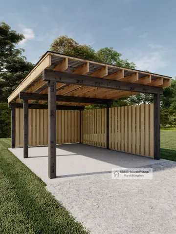 Modern Carport Plans, 14'x18'-6'' Lean to Pavilion Blueprints, One Car Easy-to-Follow Carport Garage Drawings. $28.68