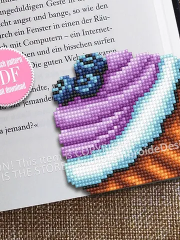 Corner bookmark cross stitch pattern PDF download Cupcake cross stitch chart, Food bookmark digital PDF, Dessert cross stitch beginner #B326 $4.10