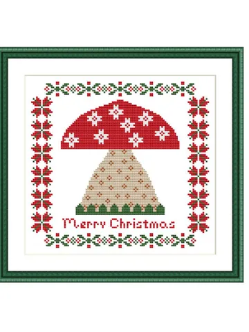 Small Quaker cross stitch mushroom modern counted Christmas ornament xstitch amanita Scandinavian Christmas card cross stitch easy primitive