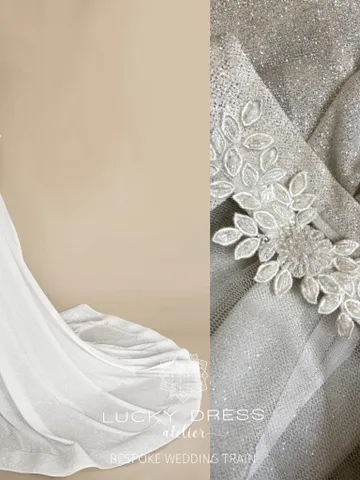 Bridal glitter overskirt Detachable train Wedding dress overskirt silver / Kara $405.00