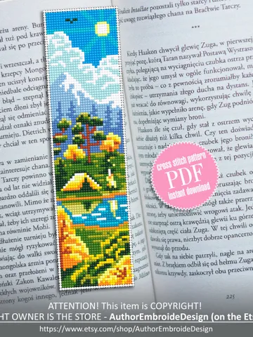 Bookmark camping cross stitch pattern digital PDF Handmade bookmark nature embroidery beginners Instant download Gift for book lover #B13 $4.40