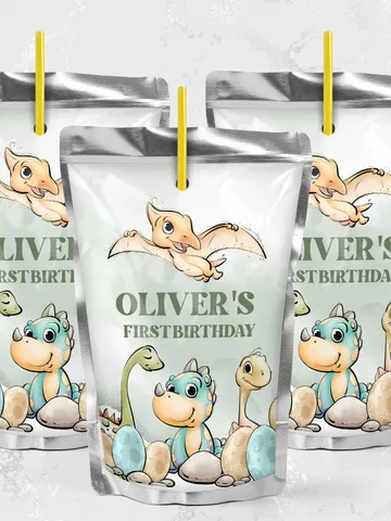 Editable juice label Dinosaur First Birthday Label; Dinosaur Party; Dinosaur Party Birthday Template Instant Download; di1 $10.45