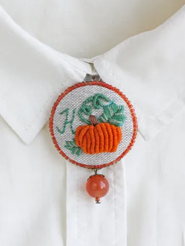 Thanksgiving handmade pumpkin brooch with letter Personalized initial orange pumpkin pin Hand made linen cloth pin cottagecore jewelry