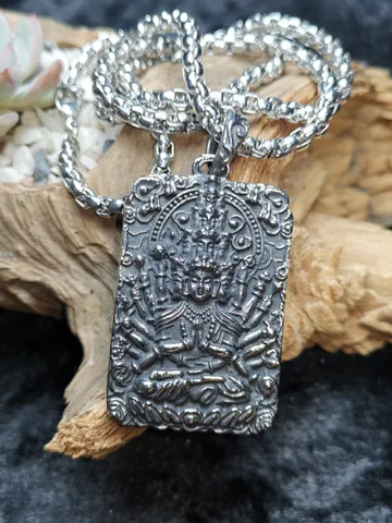 Gandhanra Handmade Titanium Steel Amulet Tag Necklace,Chenrezig,Padmapani,Avalokitesvara, Tibetan Buddhist Jewelry,Protection Necklace $49.99