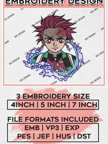 Kamado Tanjiro Water Embroidery Design, Anime Character Embroidery Files, Machine Embroidery Download EMB_ANIME_132 $6.99