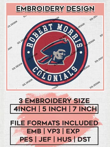 NCAA Robert Morris Colonials Round Logo Embroidery, NCAA Robert Morris Colonials Embroidery Design files, NCAA Teams, NCAA Machine embroidery designs, Digital Download $6.99