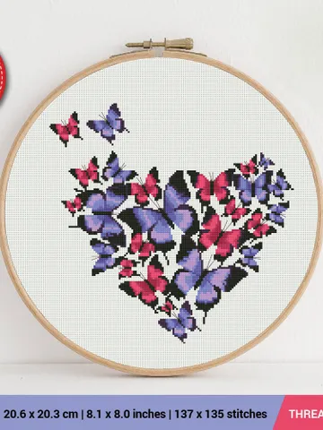 Butterfly heart Cross stitch pattern | Embroidery Pattern | Instant Download | Embroidery Designs $5.94