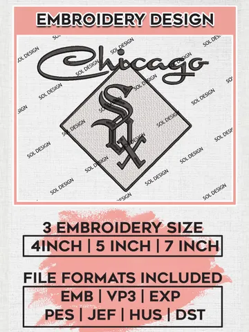 Chicago White Sox Logo Embroidery Designs, MLB Chicago White Sox Embroidery Design, MLB Embroidery Design Files, MLB Logo, 3 sizes, Machine embroidery Files, Digital Download $6.99