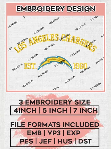 Los Angeles Chargers Est 1960 Embroidery Design Files, NFL Chargers Embroidery Designs, NFL Embroidery Designs, NFL Los Angeles Chargers Machine Embroidery Design, Digital Download $6.99